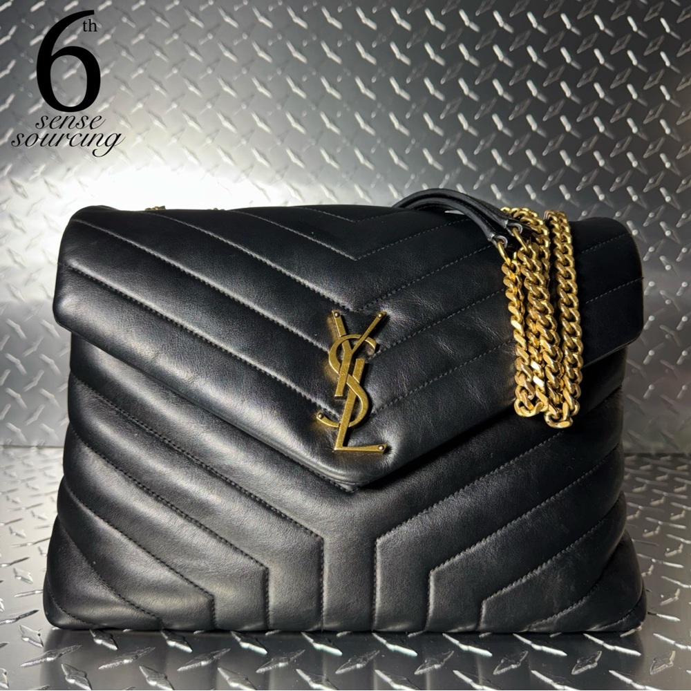 Saint Laurent YSL Chevron LouLou Medium Chain Bag in Black GHW